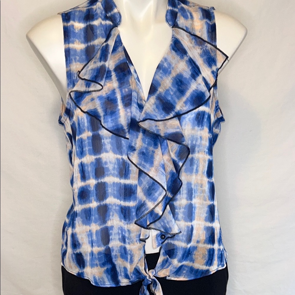 HeartSoul Blue and Cream Ruffle Tie-Dye Women's Top